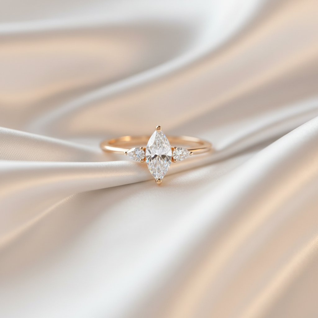 Diamond ring on ivory silk