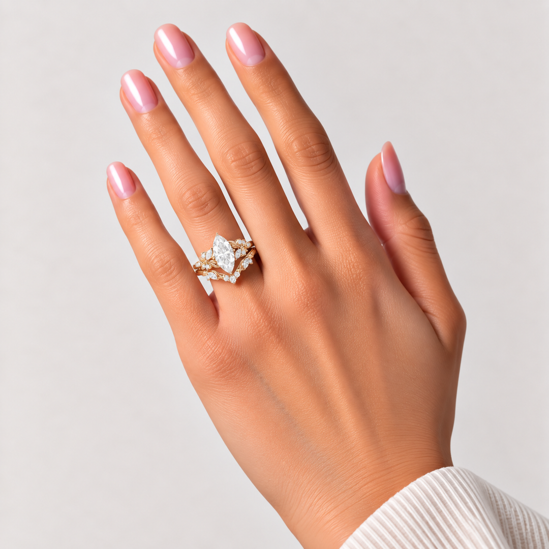 Marquise Moissanite Olive Ring Sets 2pcs – Fern
