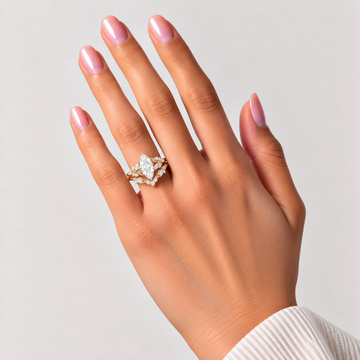 Marquise Moissanite Olive Ring Sets 2pcs – Fern