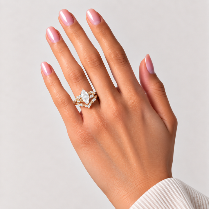 Marquise Moissanite Olive Ring Sets 2pcs – Fern