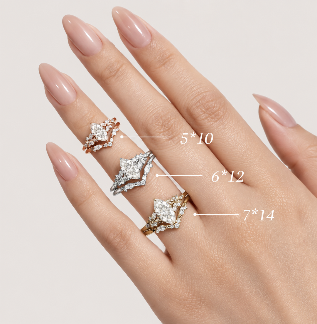 Marquise Moissanite Olive Ring Sets 2pcs – Fern