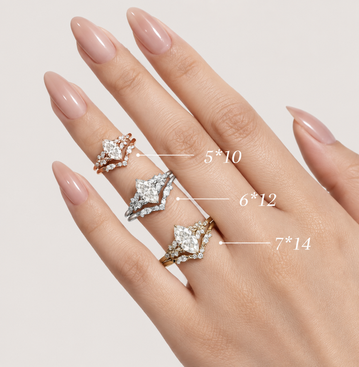Marquise Moissanite Olive Ring Sets 2pcs – Fern