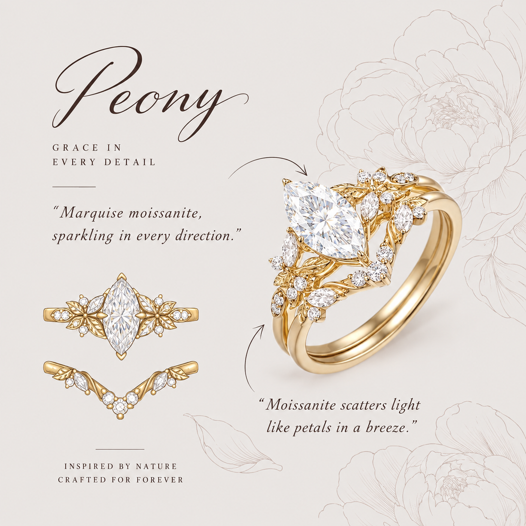 Marquise Moissanite Olive Ring Sets 2pcs – Fern