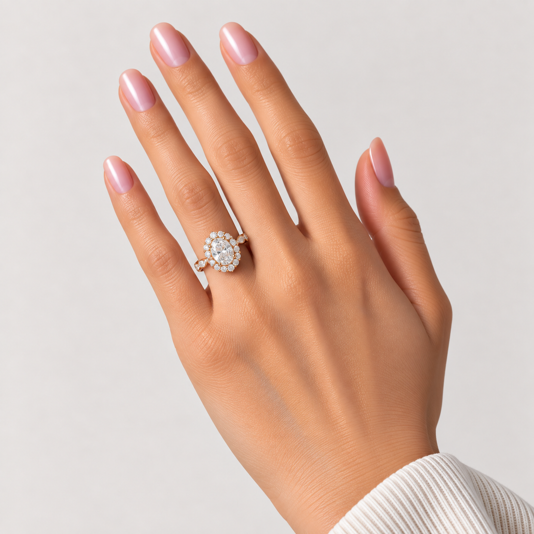 Oval Moissanite Halo Accent Ring - Lucy