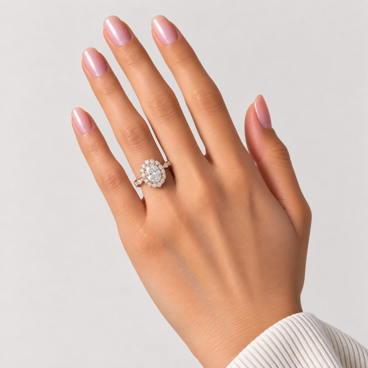 Oval Moissanite Halo Accent Ring - Lucy