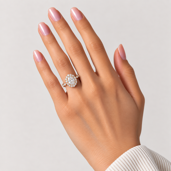 Oval Moissanite Halo Accent Ring - Lucy