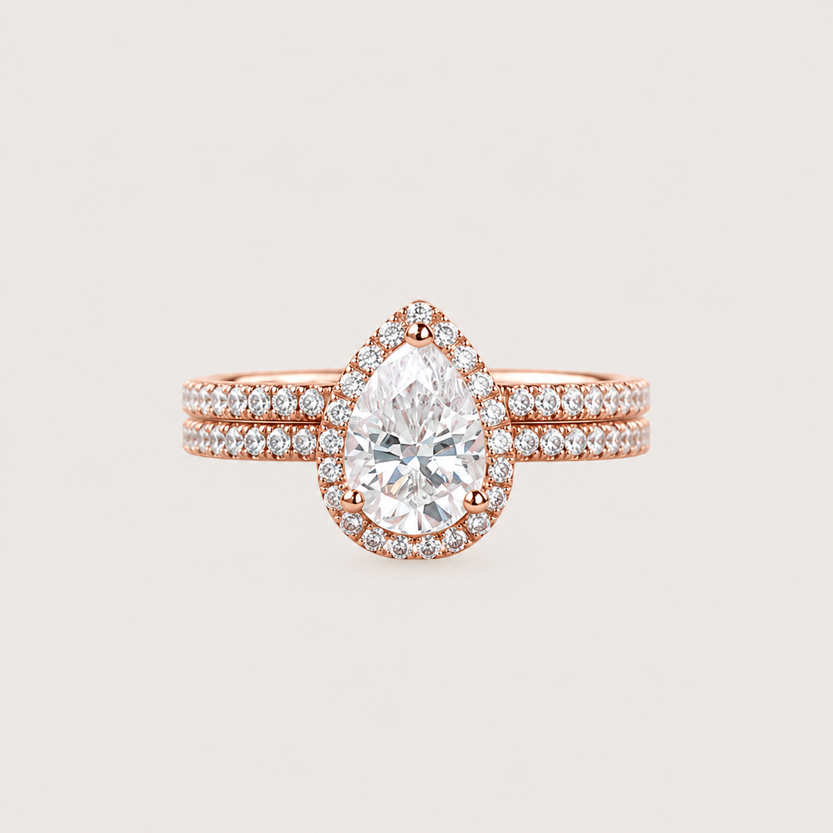 Classic Pear Moissanite Halo Ring Set 2pcs - Lydia