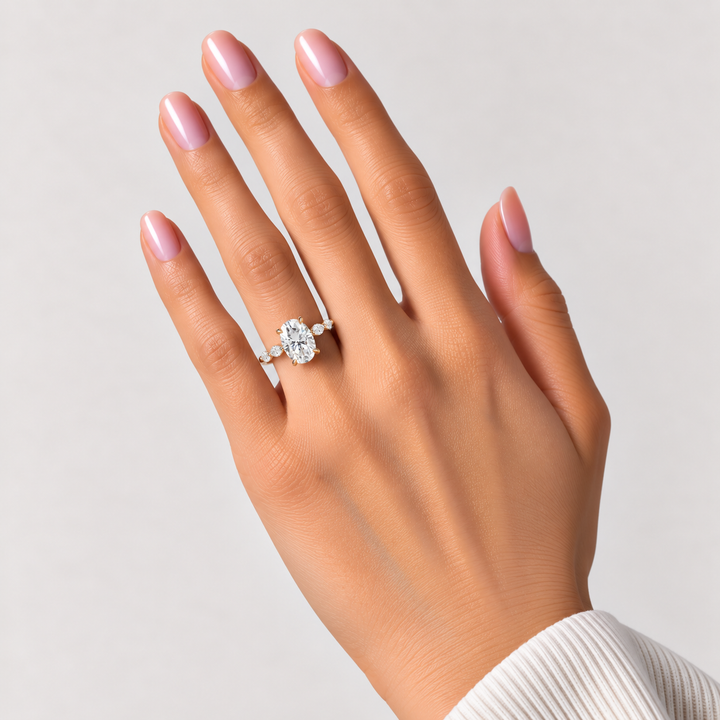 Oval Moissanite Solitaire Ring with Accent Band – Willow