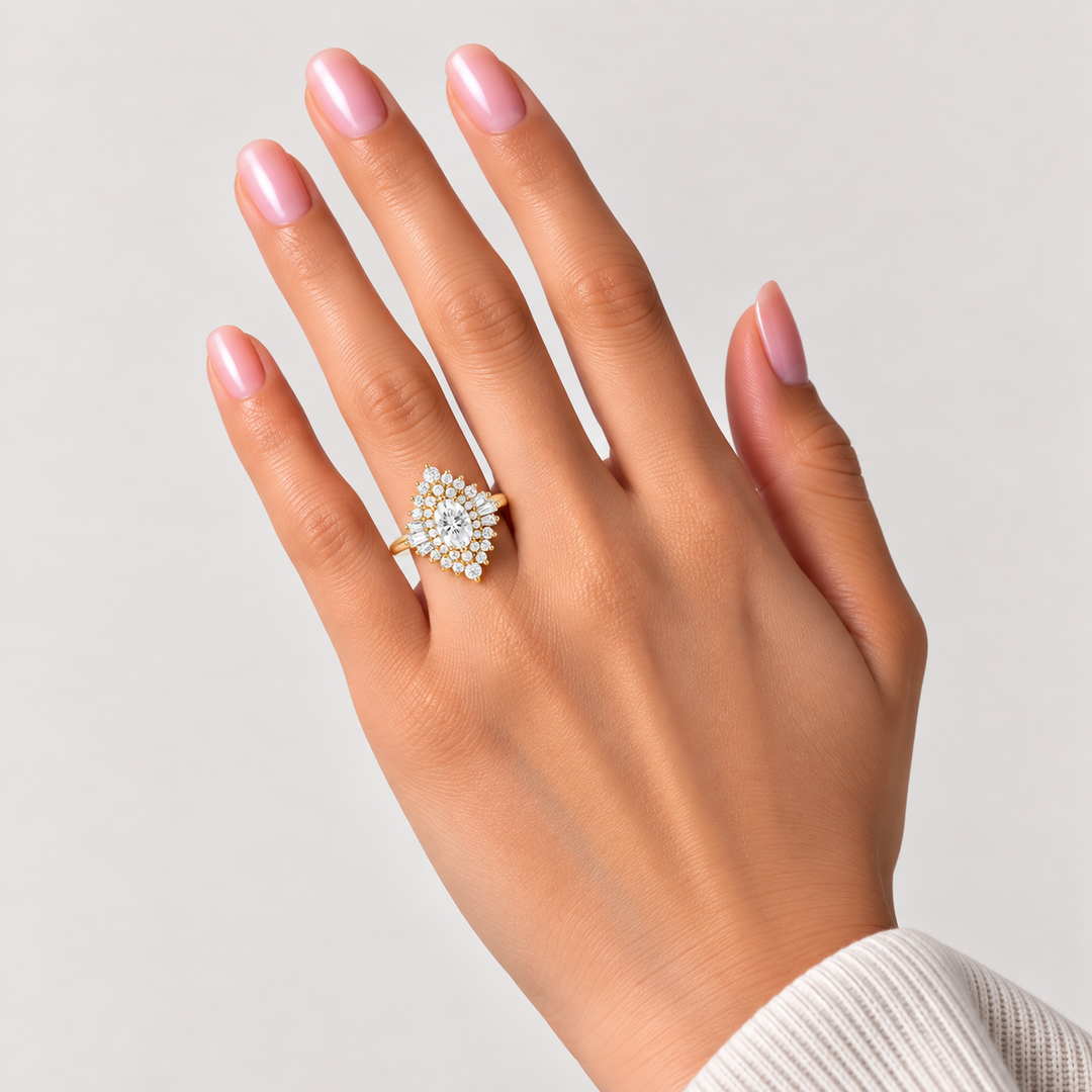 Oval Moissanite Art Deco Cluster Ring – Gwen