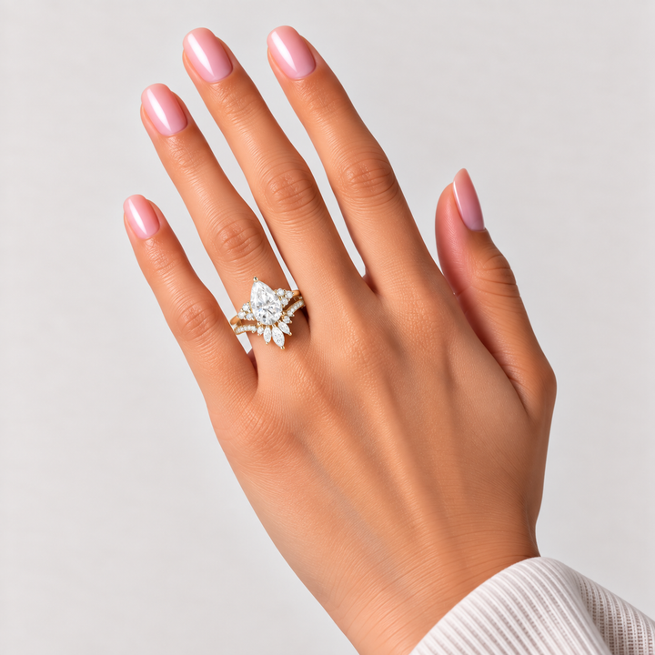 Pear Moissanite Ring Set 2pcs – Camille