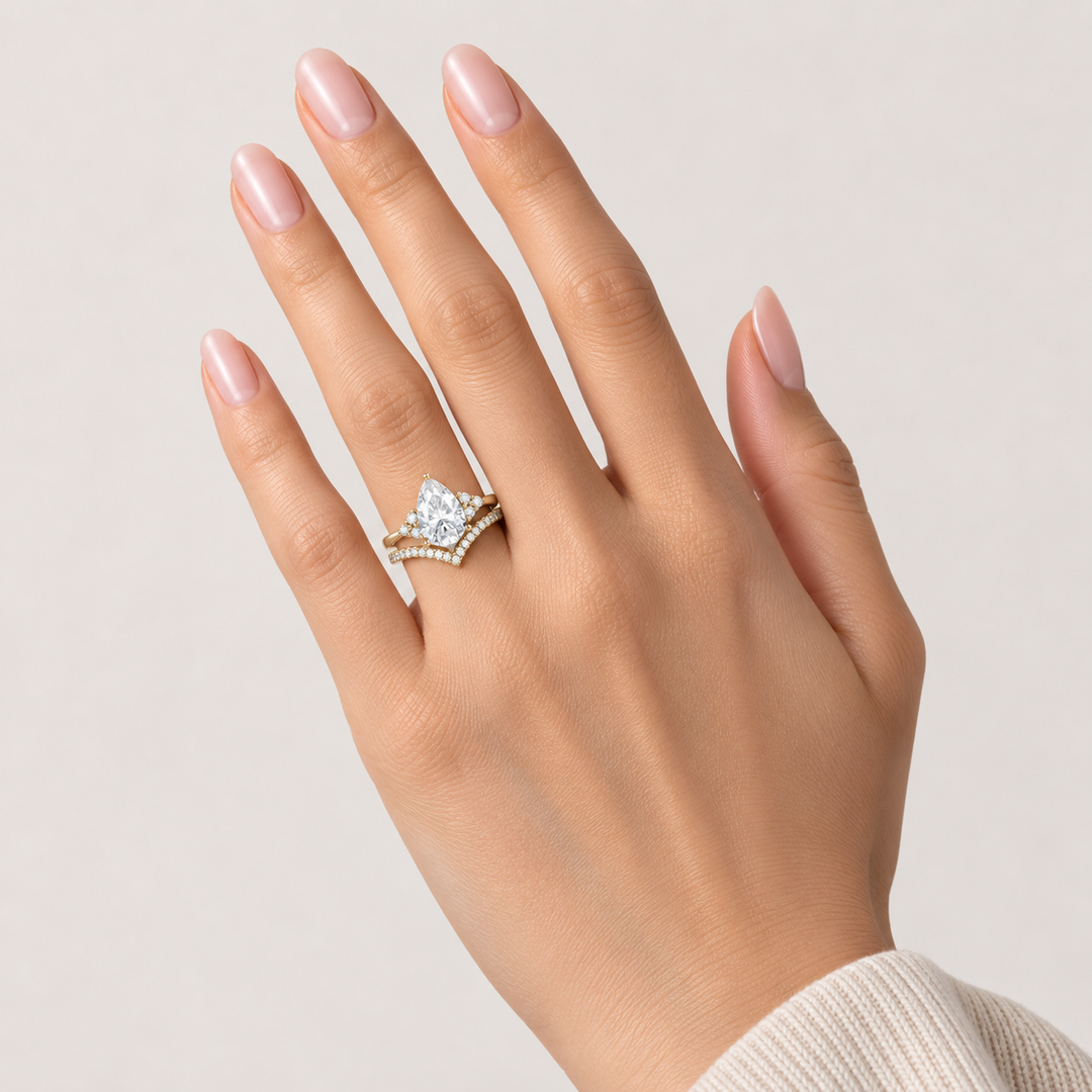 Pear Shaped Moissanite Chevron Ring Set 2pcs – Wren