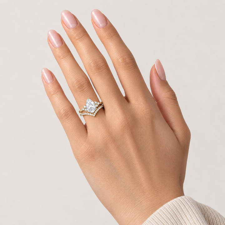 Pear Shaped Moissanite Chevron Ring Set 2pcs – Wren