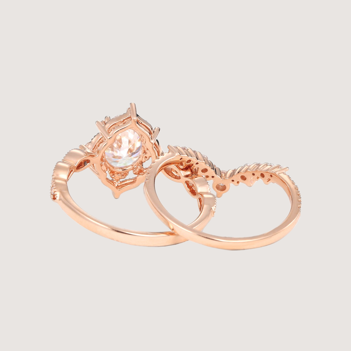 Oval Cut Moissanite Vintage Ring Set 2pcs - Charlotte