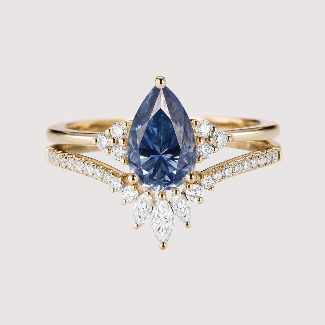Pear Moissanite Engagement Ring Set 2pcs - Lydia