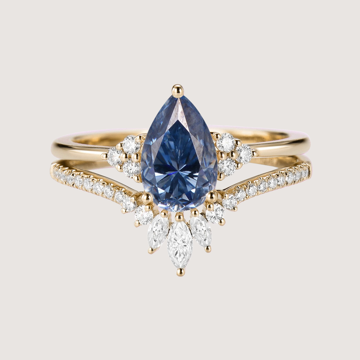 Pear Moissanite Engagement Ring Set 2pcs - Lydia