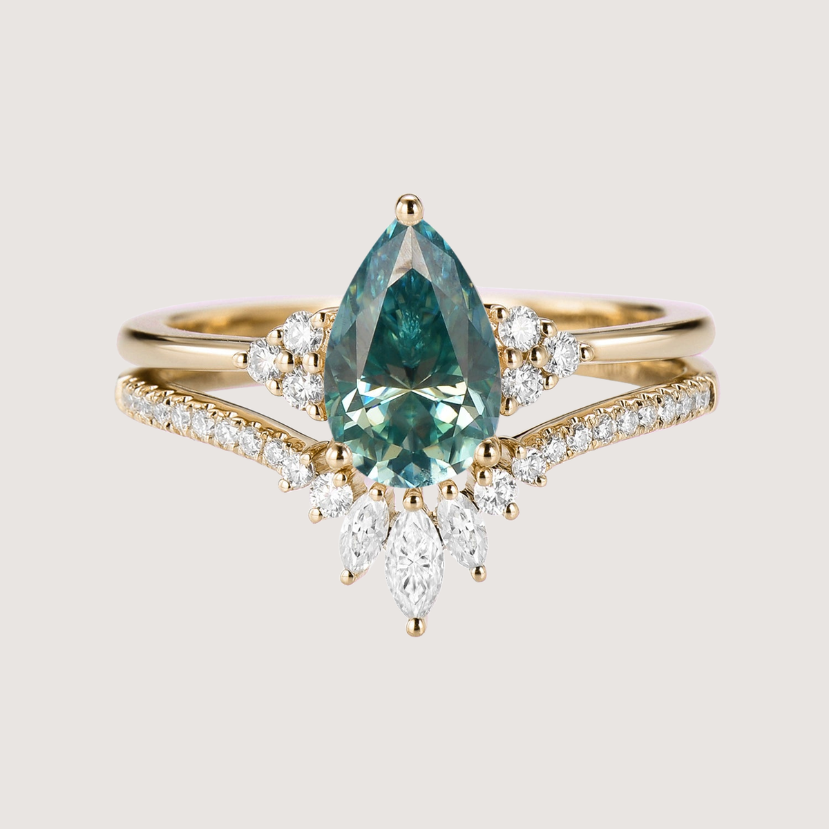 Pear Moissanite Engagement Ring Set 2pcs - Lydia