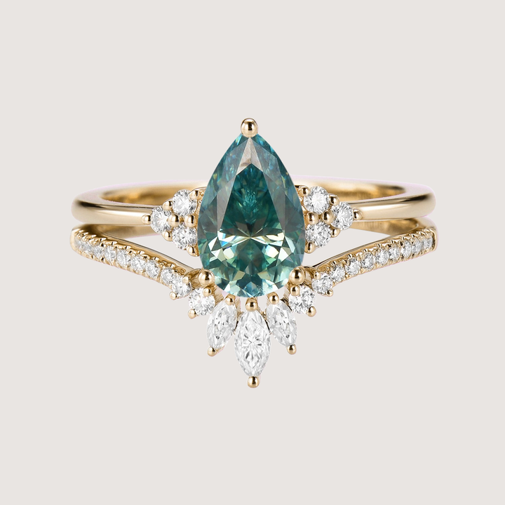 Pear Moissanite Engagement Ring Set 2pcs - Lydia