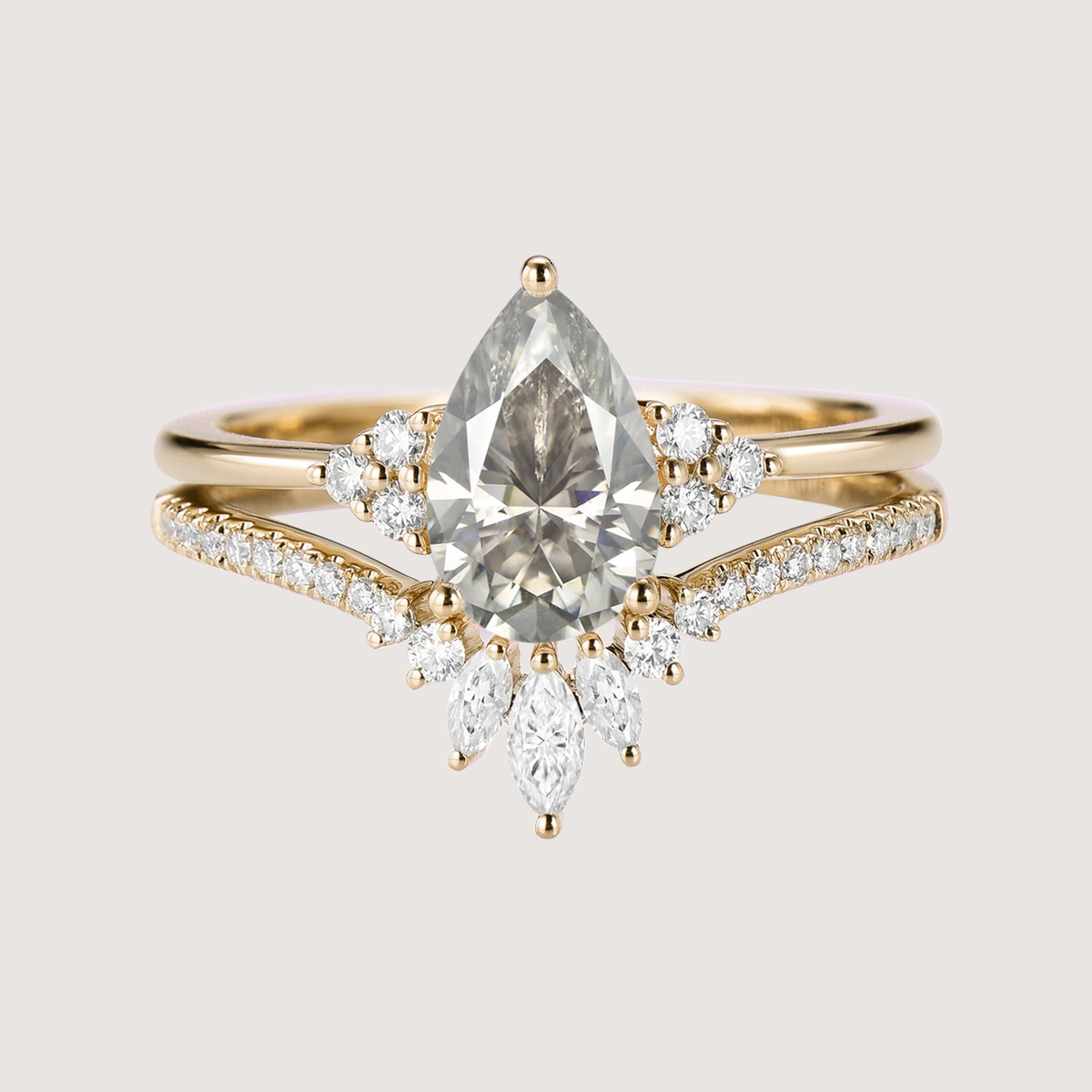 Pear Moissanite Engagement Ring Set 2pcs - Lydia