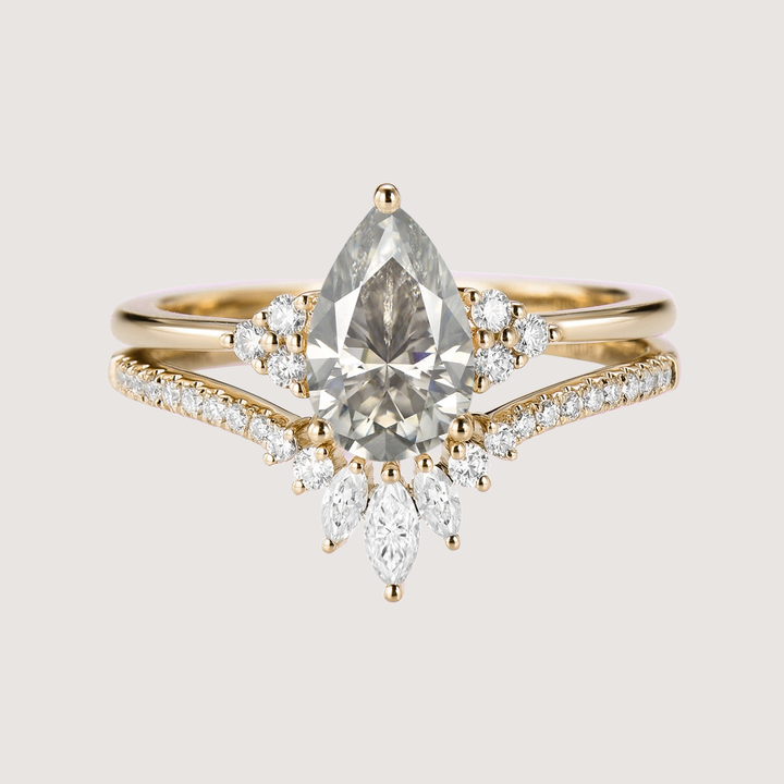 Pear Moissanite Engagement Ring Set 2pcs - Lydia