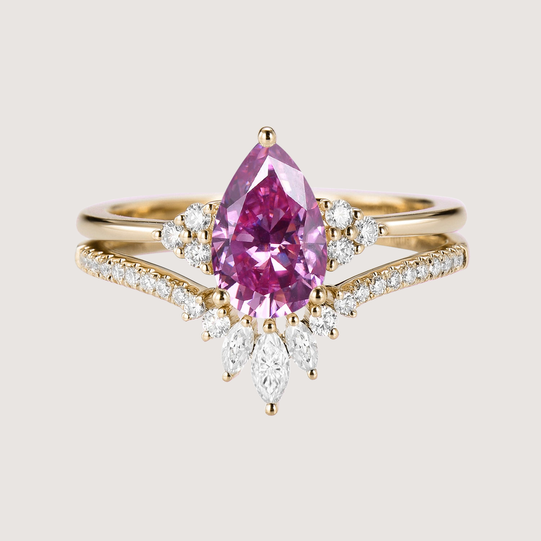 Pear Moissanite Engagement Ring Set 2pcs - Lydia