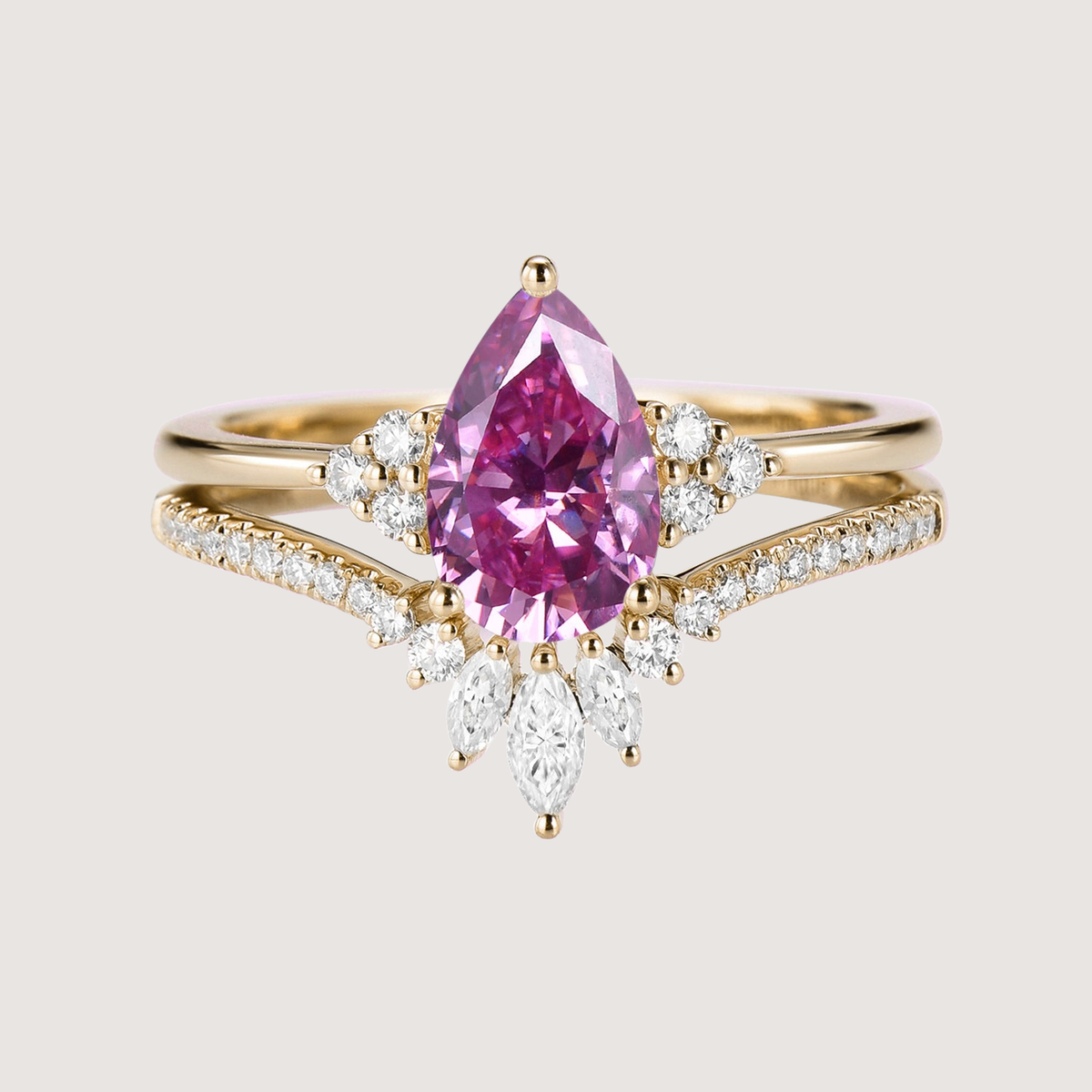 Pear Moissanite Engagement Ring Set 2pcs - Lydia