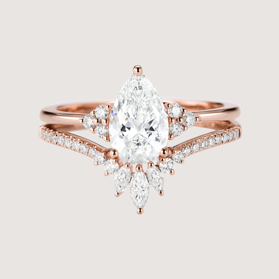 Pear Moissanite Engagement Ring Set 2pcs - Lydia