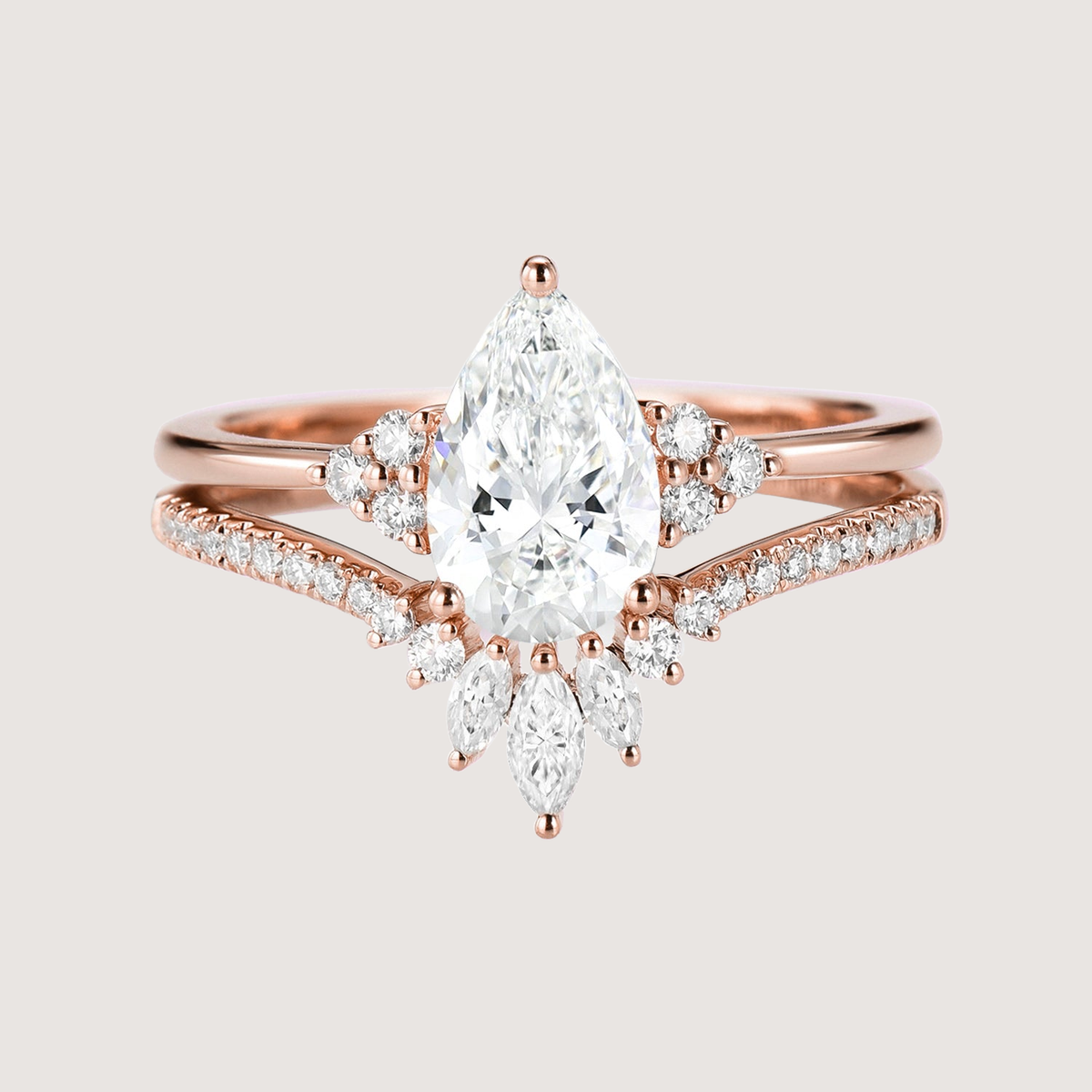 Pear Moissanite Engagement Ring Set 2pcs - Lydia