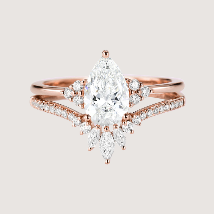 Pear Moissanite Engagement Ring Set 2pcs - Lydia