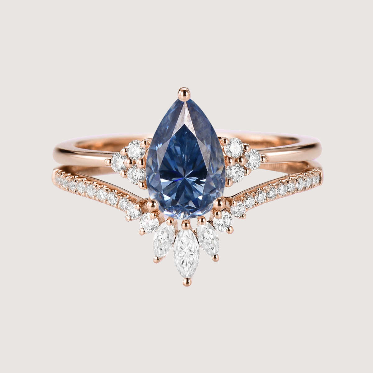 Pear Moissanite Engagement Ring Set 2pcs - Lydia