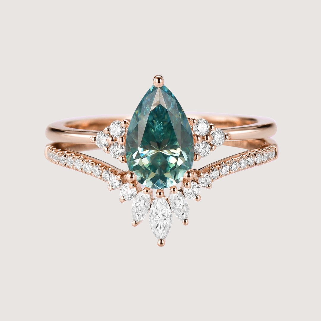 Pear Moissanite Engagement Ring Set 2pcs - Lydia