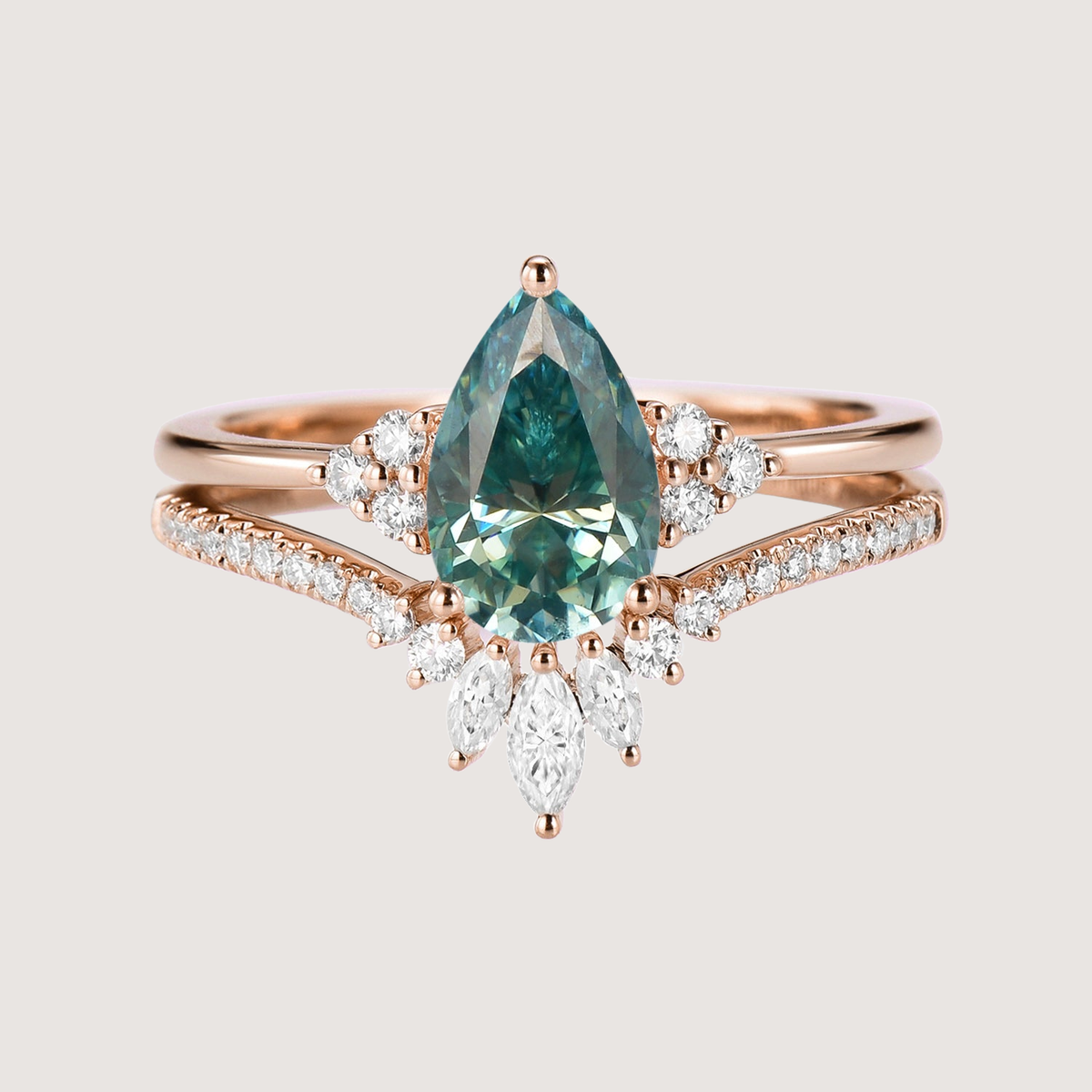 Pear Moissanite Engagement Ring Set 2pcs - Lydia