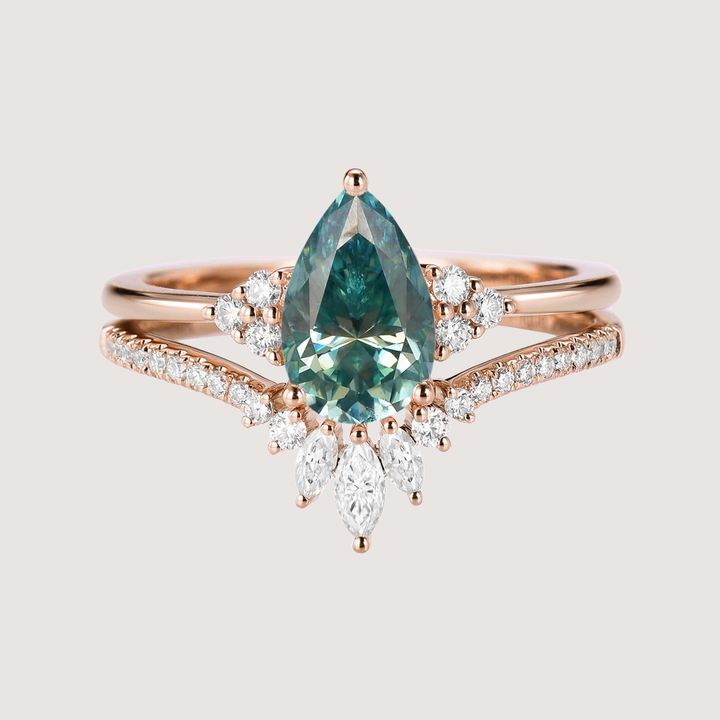 Pear Moissanite Engagement Ring Set 2pcs - Lydia