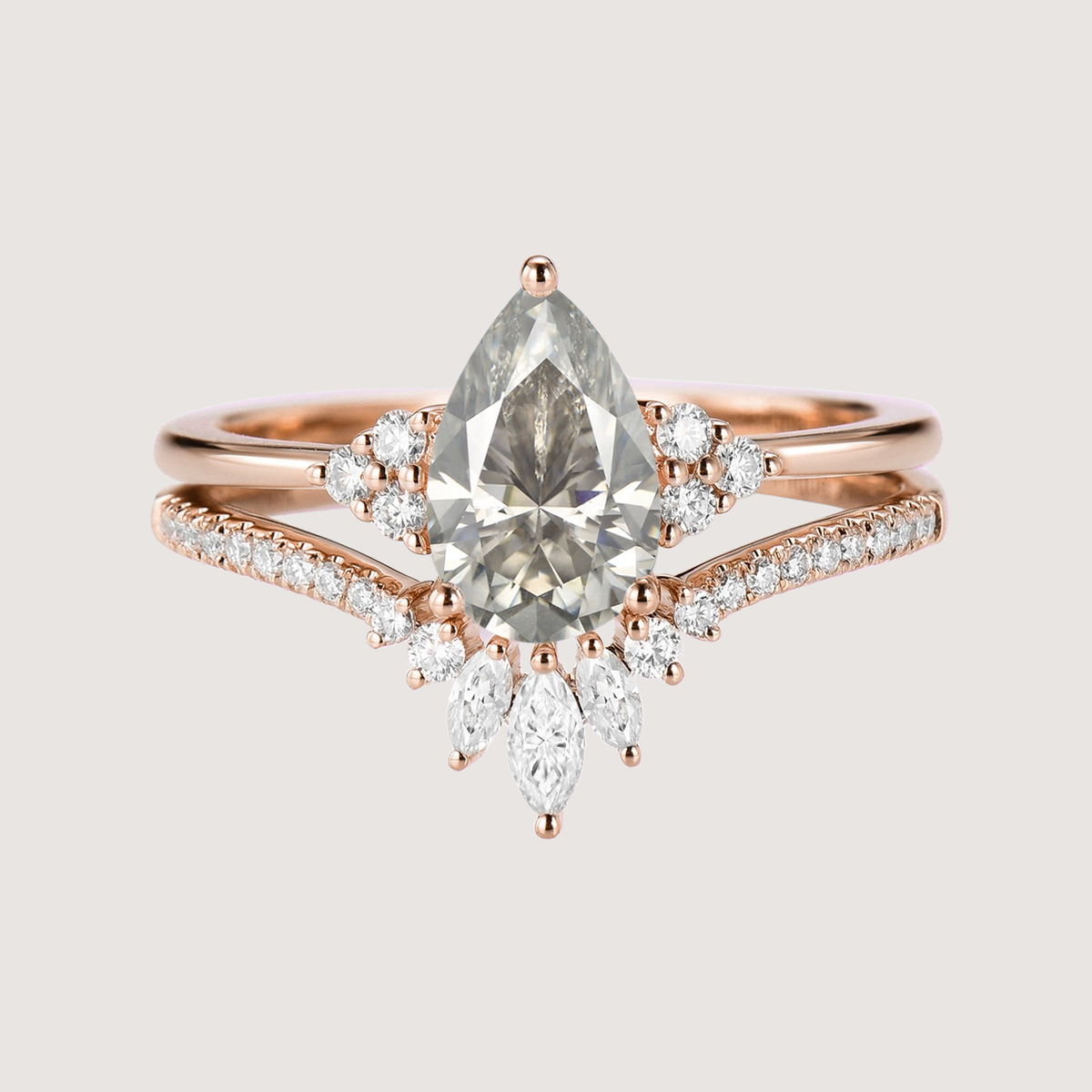 Pear Moissanite Engagement Ring Set 2pcs - Lydia