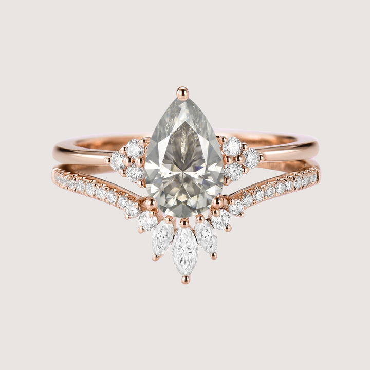 Pear Moissanite Engagement Ring Set 2pcs - Lydia