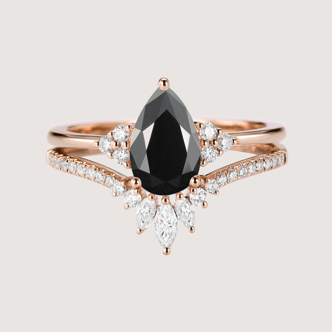 Pear Moissanite Engagement Ring Set 2pcs - Lydia