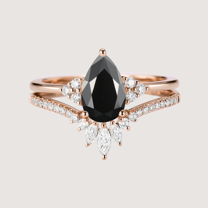 Pear Moissanite Engagement Ring Set 2pcs - Lydia