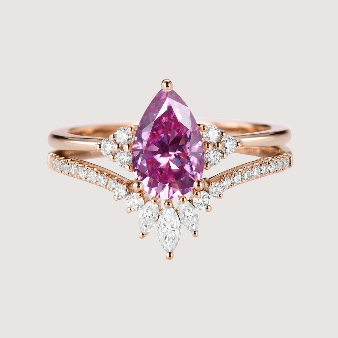 Pear Moissanite Engagement Ring Set 2pcs - Lydia