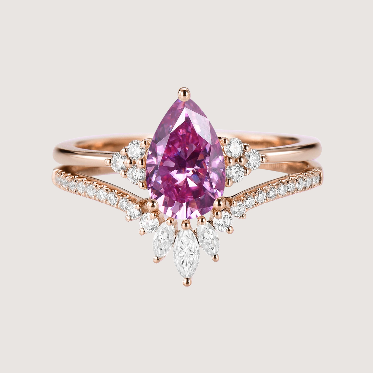 Pear Moissanite Engagement Ring Set 2pcs - Lydia