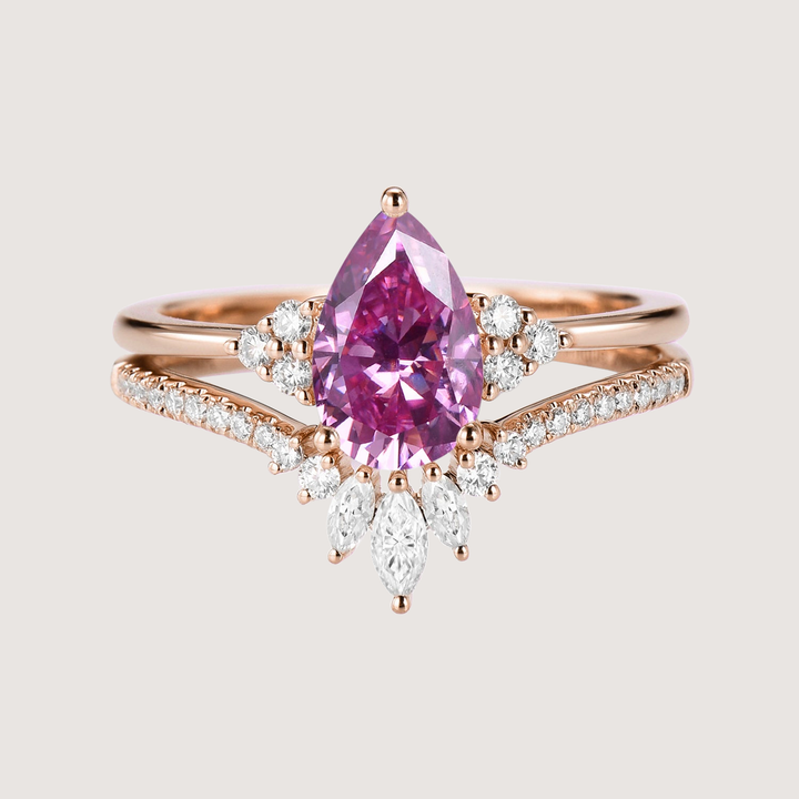 Pear Moissanite Engagement Ring Set 2pcs - Lydia