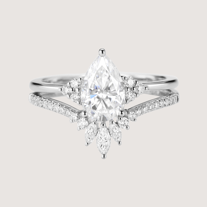 Pear Moissanite Engagement Ring Set 2pcs - Lydia