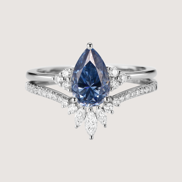 Pear Moissanite Engagement Ring Set 2pcs - Lydia