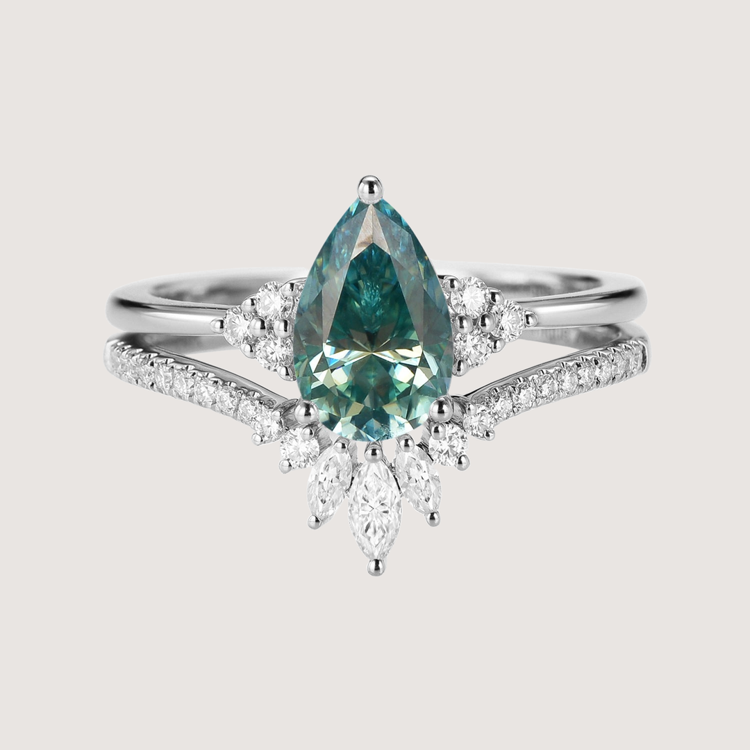 Pear Moissanite Engagement Ring Set 2pcs - Lydia
