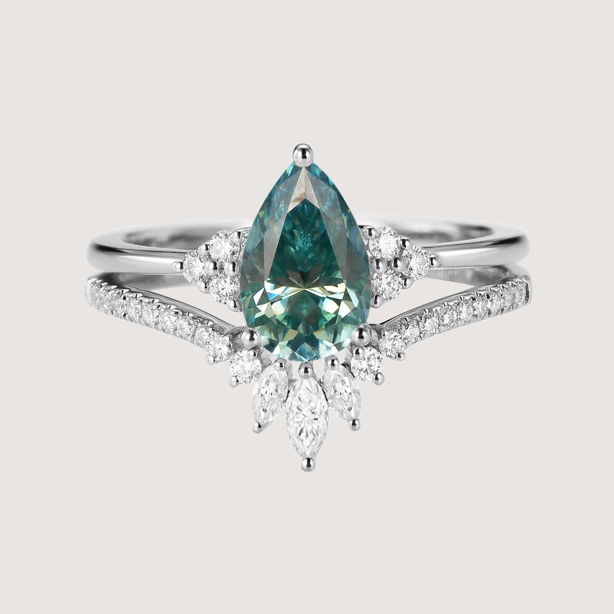 Pear Moissanite Engagement Ring Set 2pcs - Lydia