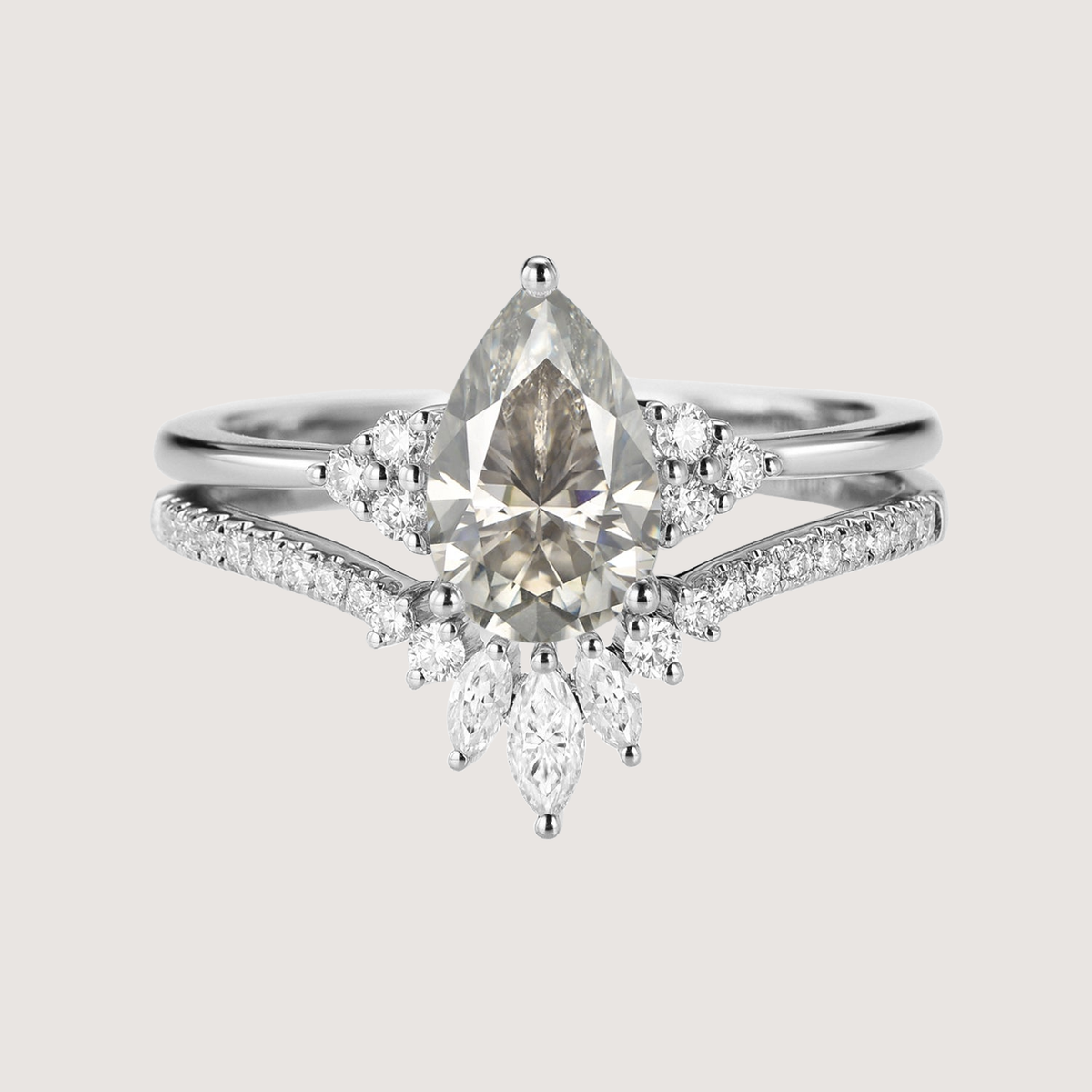 Pear Moissanite Engagement Ring Set 2pcs - Lydia