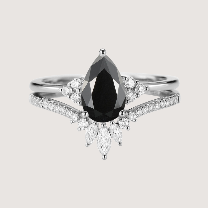Pear Moissanite Engagement Ring Set 2pcs - Lydia