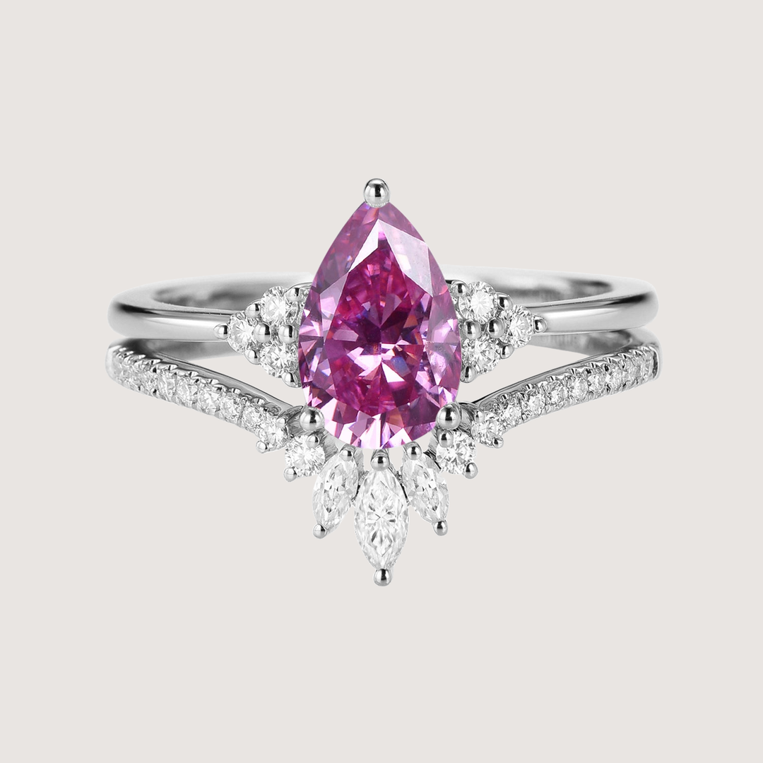 Pear Moissanite Engagement Ring Set 2pcs - Lydia