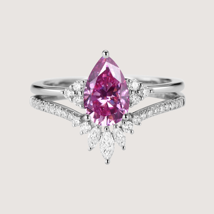 Pear Moissanite Engagement Ring Set 2pcs - Lydia