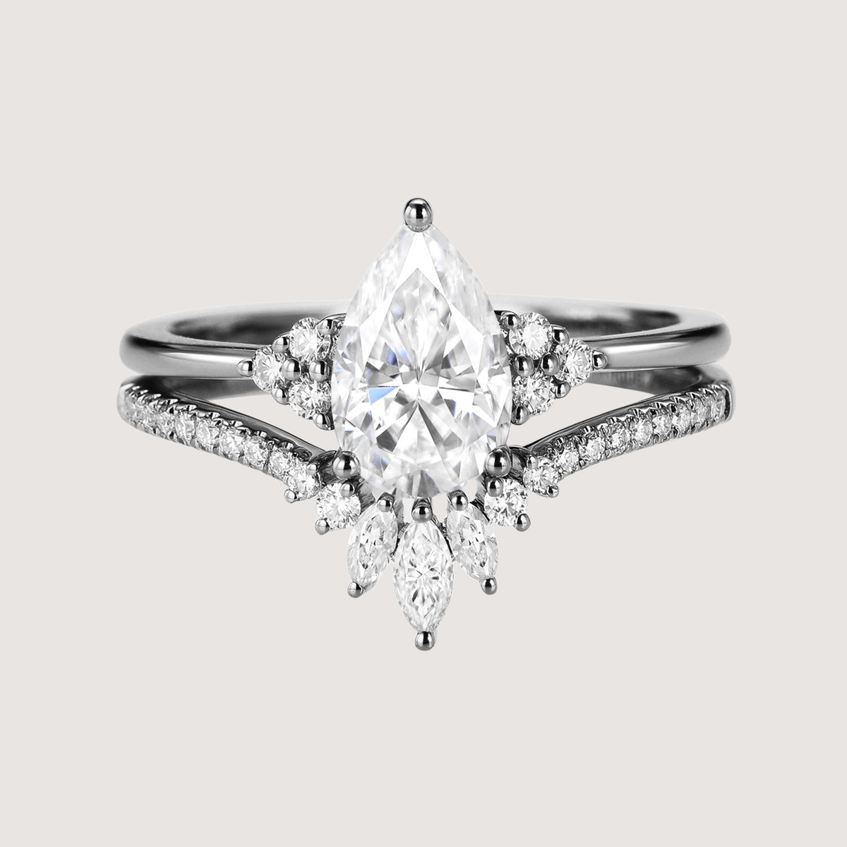Pear Moissanite Engagement Ring Set 2pcs - Lydia