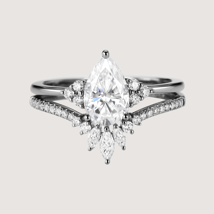 Pear Moissanite Engagement Ring Set 2pcs - Lydia