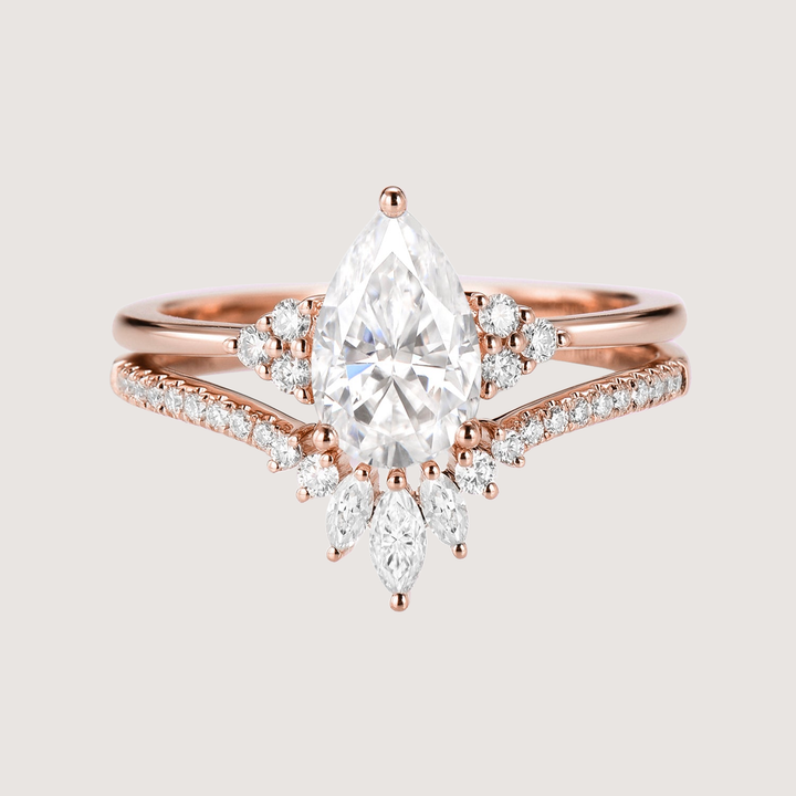 Pear Moissanite Engagement Ring Set 2pcs - Lydia